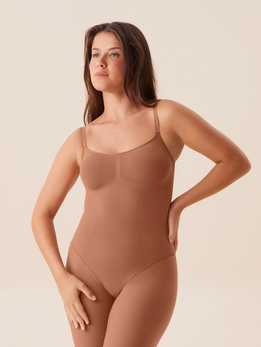 Body Com Bermuda Modelador Fit Shape Caramelo Saloon